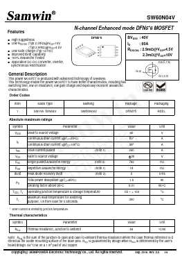 SW60N04V Datasheet PDF Xian Semipower Electronic Technology Co., Ltd.