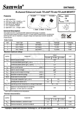 SW7N80D Datasheet PDF Xian Semipower Electronic Technology Co., Ltd.