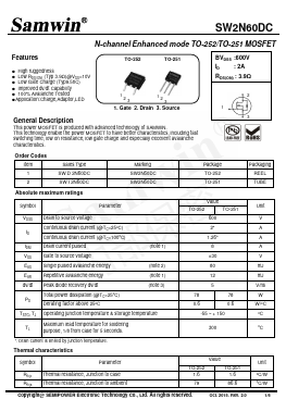 SW2N60DC Datasheet PDF Xian Semipower Electronic Technology Co., Ltd.