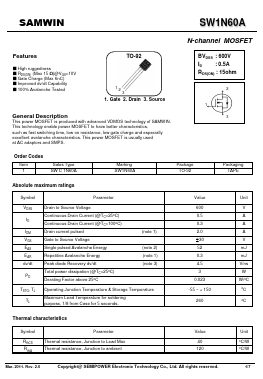 SWC1N60A Datasheet PDF Xian Semipower Electronic Technology Co., Ltd.