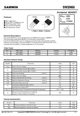 SWD2N60 Datasheet PDF Xian Semipower Electronic Technology Co., Ltd.