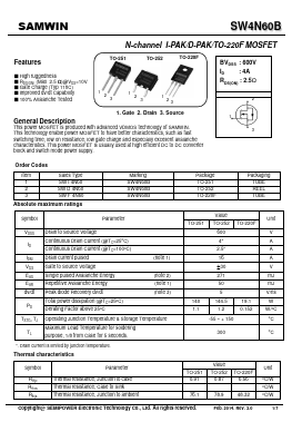 SW4N60B Datasheet PDF Xian Semipower Electronic Technology Co., Ltd.