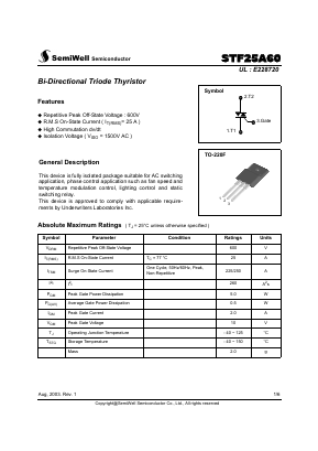 STF25A60 Datasheet PDF SemiWell Semiconductor