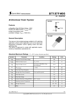 BT137F Datasheet PDF SemiWell Semiconductor