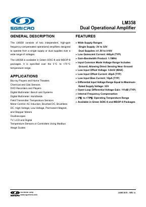 LM358 Datasheet PDF Shengbang Microelectronics Co, Ltd