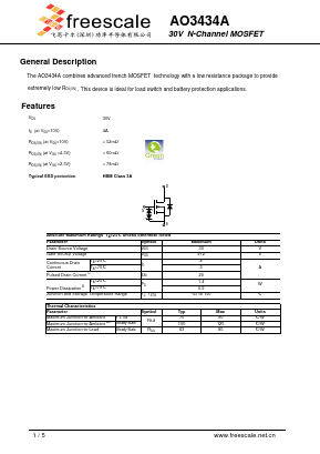 AO3434A Datasheet PDF SHENZHENFREESCALE