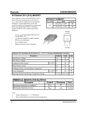 AOD404 Datasheet PDF SHENZHENFREESCALE