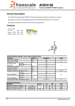 AOD4136 Datasheet PDF SHENZHENFREESCALE