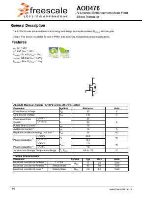 AOD476 Datasheet PDF SHENZHENFREESCALE