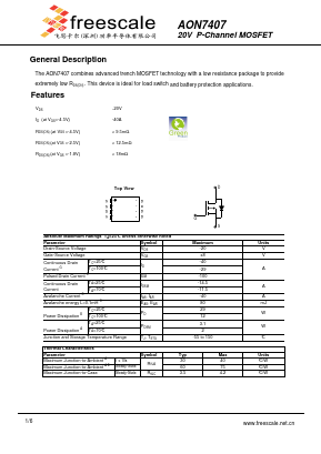 AON7407 Datasheet PDF SHENZHENFREESCALE