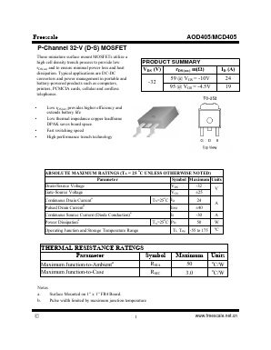 AOD405 Datasheet PDF SHENZHENFREESCALE