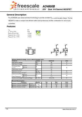 AO4800B Datasheet PDF SHENZHENFREESCALE