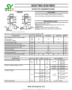 B5817WS Datasheet PDF Shunye Enterprise