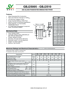GBJ25005 Datasheet PDF Shunye Enterprise