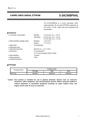 S-24C04BPHAL Datasheet PDF Seiko Instruments Inc