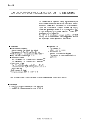 S-818 Datasheet PDF Seiko Instruments Inc