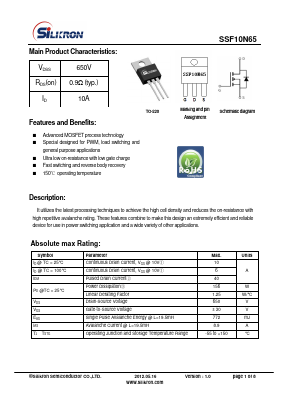 SSF10N65 Datasheet PDF Silikron Semiconductor Co.,LTD.