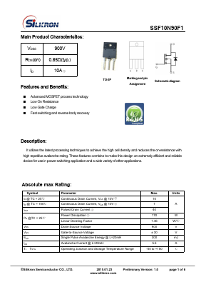 SSF10N90F1 Datasheet PDF Silikron Semiconductor Co.,LTD.