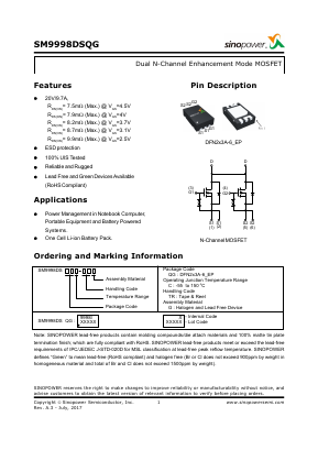 SM9998DSQGC-TRG Datasheet PDF Sinopower Semiconductor Inc