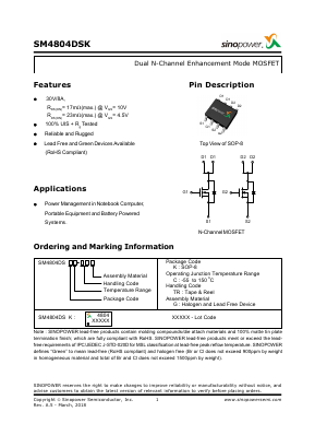 SM4804DSK Datasheet PDF Sinopower Semiconductor Inc