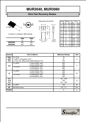 MUR3060 Datasheet PDF Sirectifier Global Corp.
