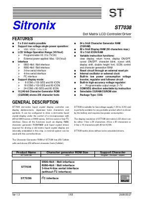 ST7038 Datasheet PDF Sitronix Technology Co., Ltd.