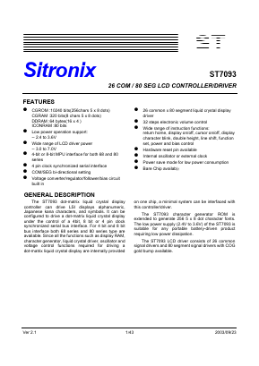 ST7093 Datasheet PDF Sitronix Technology Co., Ltd.