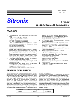 ST7533 Datasheet PDF Sitronix Technology Co., Ltd.