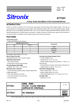 ST7541I Datasheet PDF Sitronix Technology Co., Ltd.