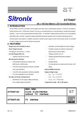 ST7548T-G Datasheet PDF Sitronix Technology Co., Ltd.