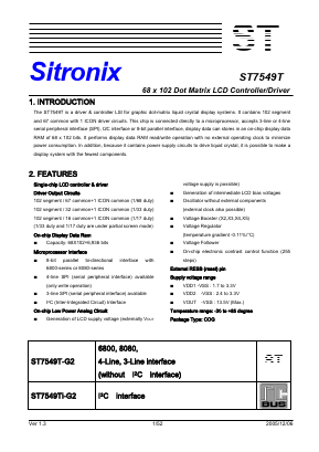 ST7549T Datasheet PDF Sitronix Technology Co., Ltd.