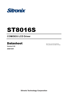 ST8016S Datasheet PDF Sitronix Technology Co., Ltd.