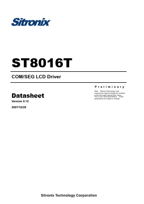 ST8016T Datasheet PDF Sitronix Technology Co., Ltd.