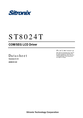 ST8024T Datasheet PDF Sitronix Technology Co., Ltd.