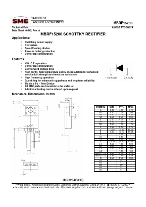 MBRF15200 Datasheet PDF Sangdest Microelectronic (Nanjing) Co., Ltd