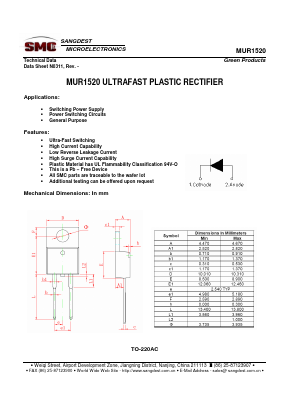 MUR1520 Datasheet PDF Sangdest Microelectronic (Nanjing) Co., Ltd