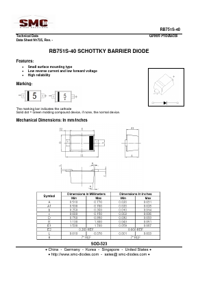 RB751S-40 Datasheet PDF Sangdest Microelectronic (Nanjing) Co., Ltd
