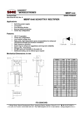 MBRF1640 Datasheet PDF Sangdest Microelectronic (Nanjing) Co., Ltd