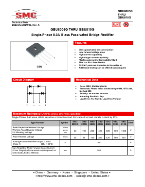 GBU806G Datasheet PDF SMC Diode Solutions Co. LTD