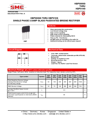 KBP302G Datasheet PDF SMC Diode Solutions Co. LTD