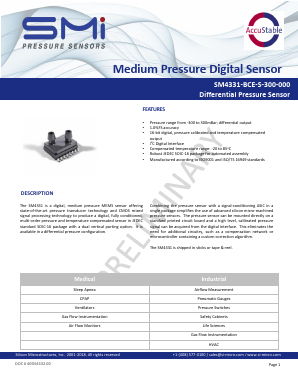 SM4331-BCE-T-300-000 Datasheet PDF Silicon Microstructures, Inc.