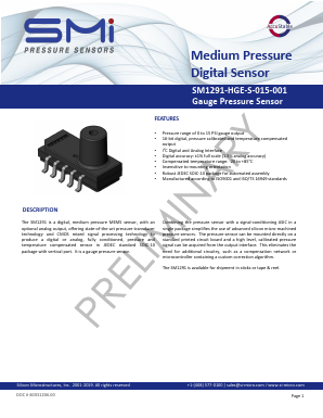 SM1291-HGE-T-015-001 Datasheet PDF Silicon Microstructures, Inc.