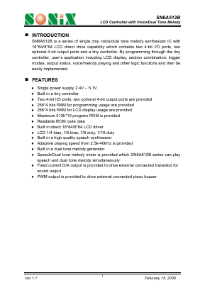 SN6A512B Datasheet PDF Sonix Technology Co., Ltd