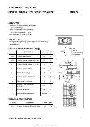 2N6372 Datasheet PDF Shenzhen SPTECH Microelectronics Co., Ltd.