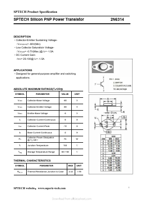 2N6314 Datasheet PDF Shenzhen SPTECH Microelectronics Co., Ltd.