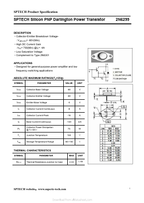 2N6299 Datasheet PDF Shenzhen SPTECH Microelectronics Co., Ltd.