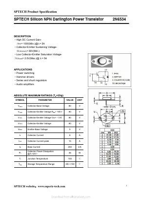 2N6534 Datasheet PDF Shenzhen SPTECH Microelectronics Co., Ltd.