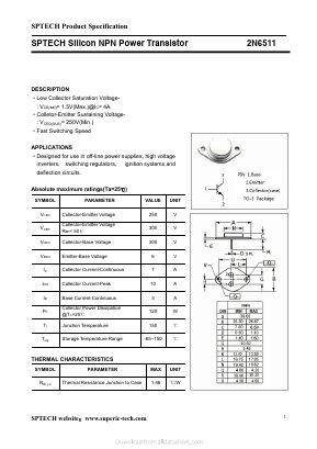 2N6511 Datasheet PDF Shenzhen SPTECH Microelectronics Co., Ltd.