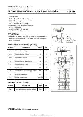 2N6283 Datasheet PDF Shenzhen SPTECH Microelectronics Co., Ltd.