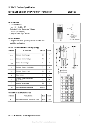 2N6107 Datasheet PDF Shenzhen SPTECH Microelectronics Co., Ltd.